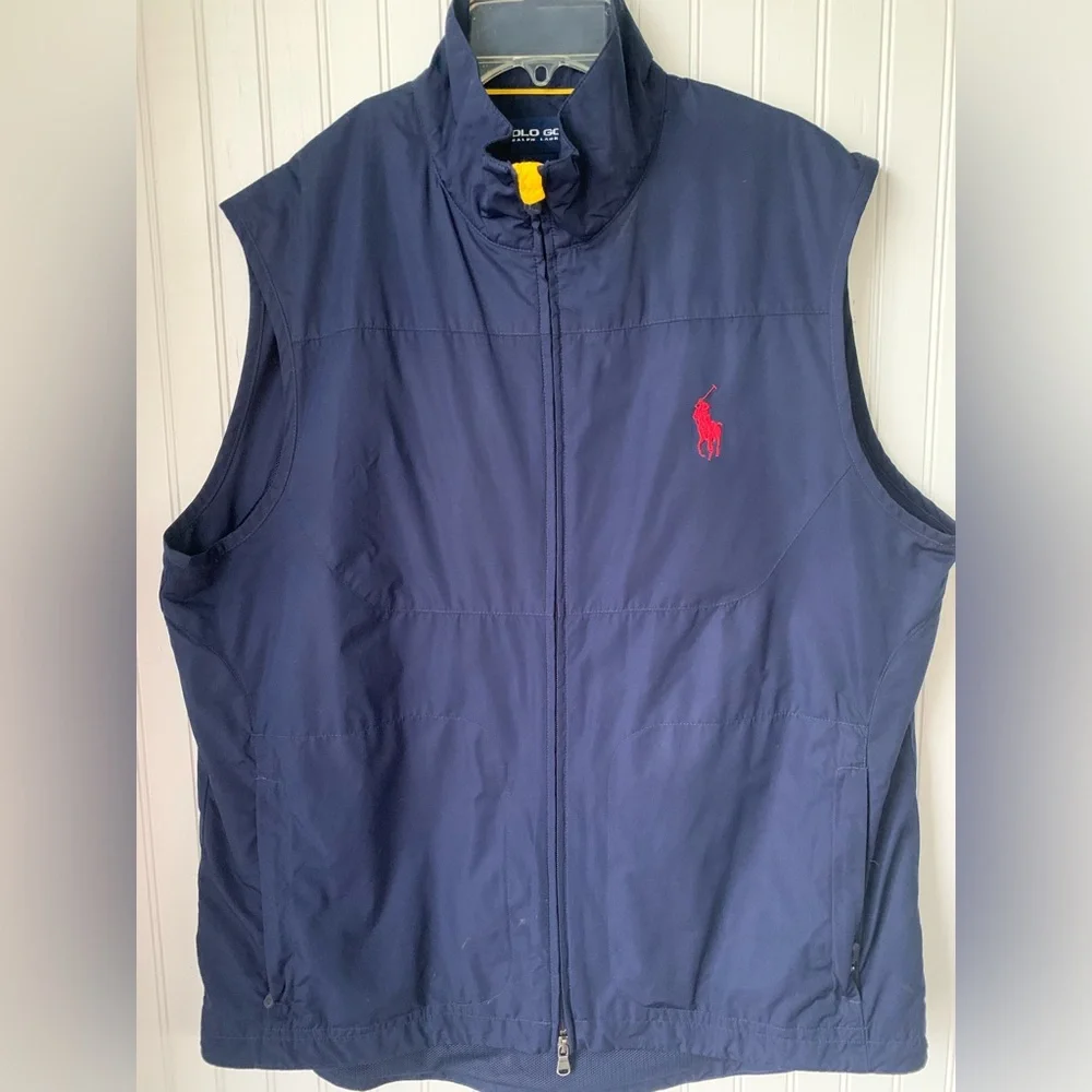 Polo Golf Ralph Lauren-M-Sleeveless Vest, Navy Blue w/embroidered red horse logo - Picture 2 of 9